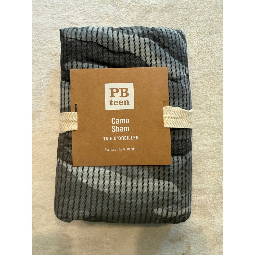 Pottery Barn teen Camo Standard Sham Gray Black Quilted Cotton Pillow Cover New